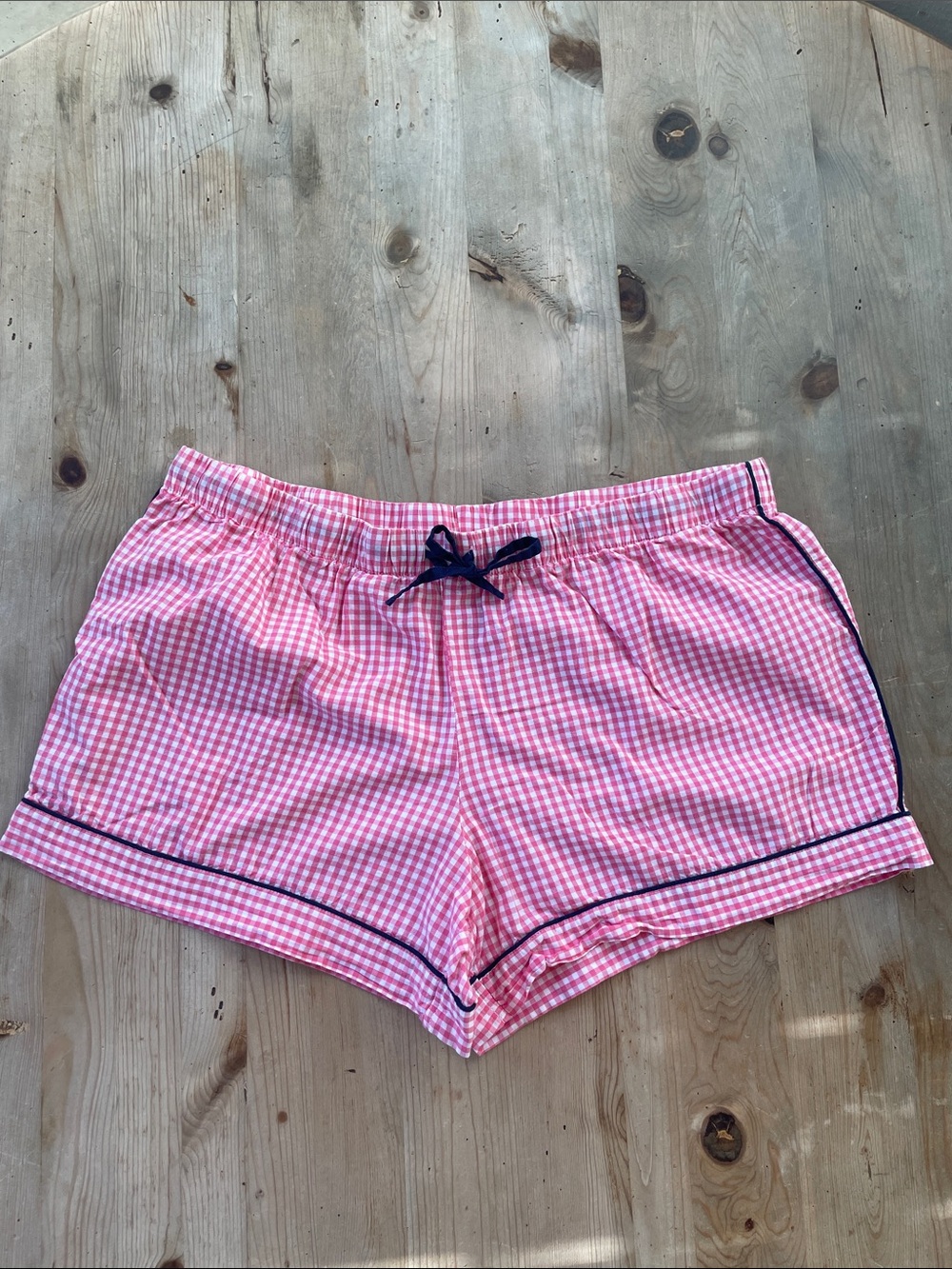 Liz Claiborne Pink and White Gingham with Navy Piping Sleep Shorts